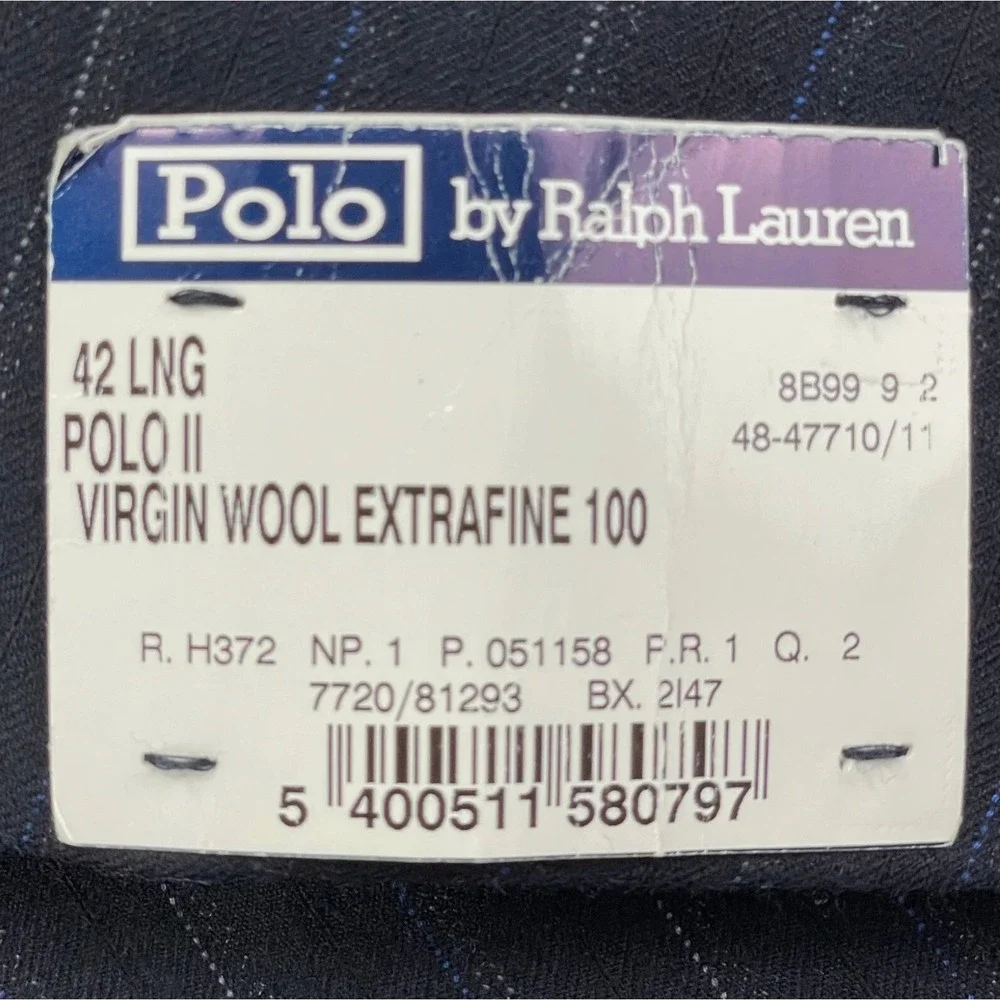 Polo Ralph Lauren Blazer Mens 42L‎ Navy Wool Pinstripe 90s 3-Button Italy $1255